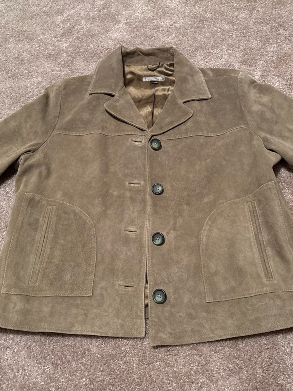 The Territory Ahead Olive Suede Button-Front Jacket